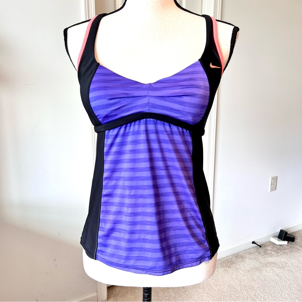 NIKE Sporty Striped Color Block Racer Back Tankini Top—SZ. 8